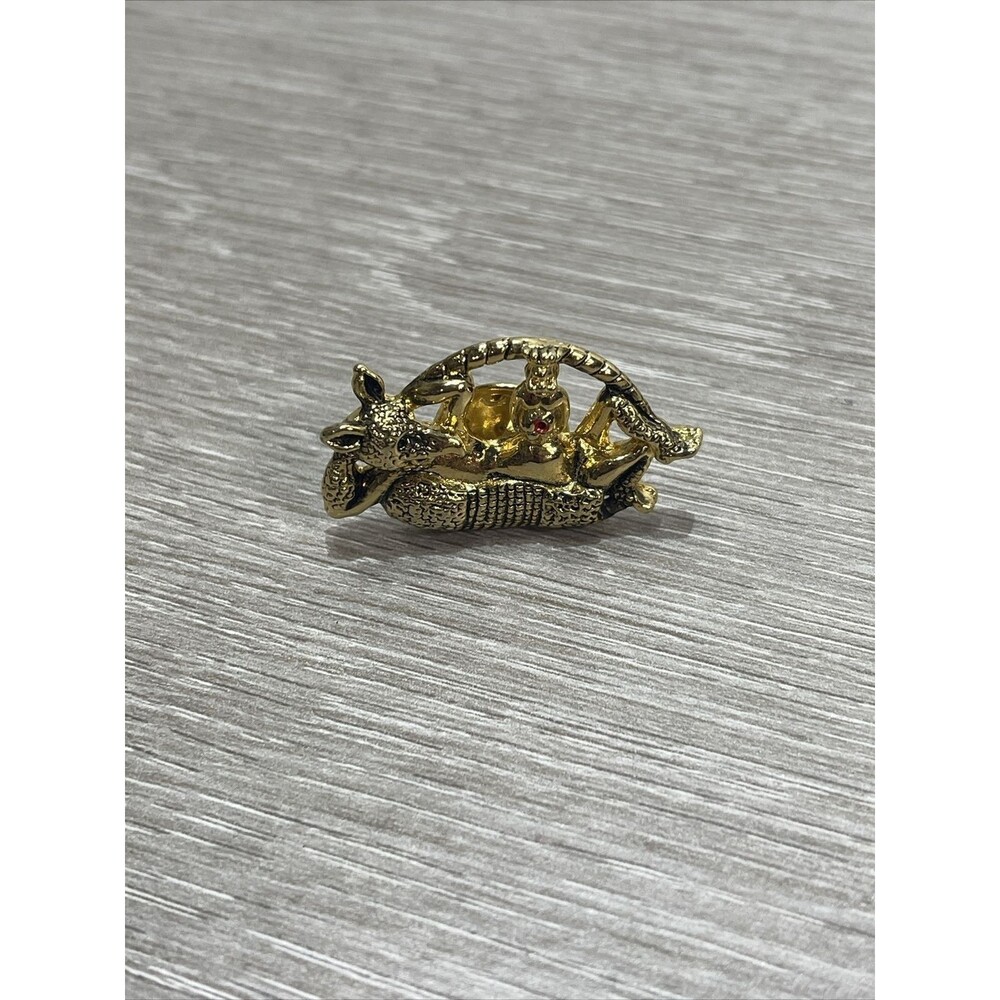 Vtg Shriners King Mirth on top of an armadillo Member Lapel Pin